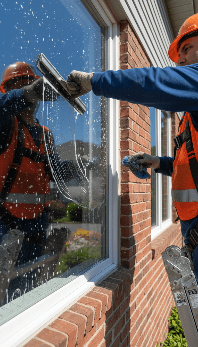 Window cleaner working on a building